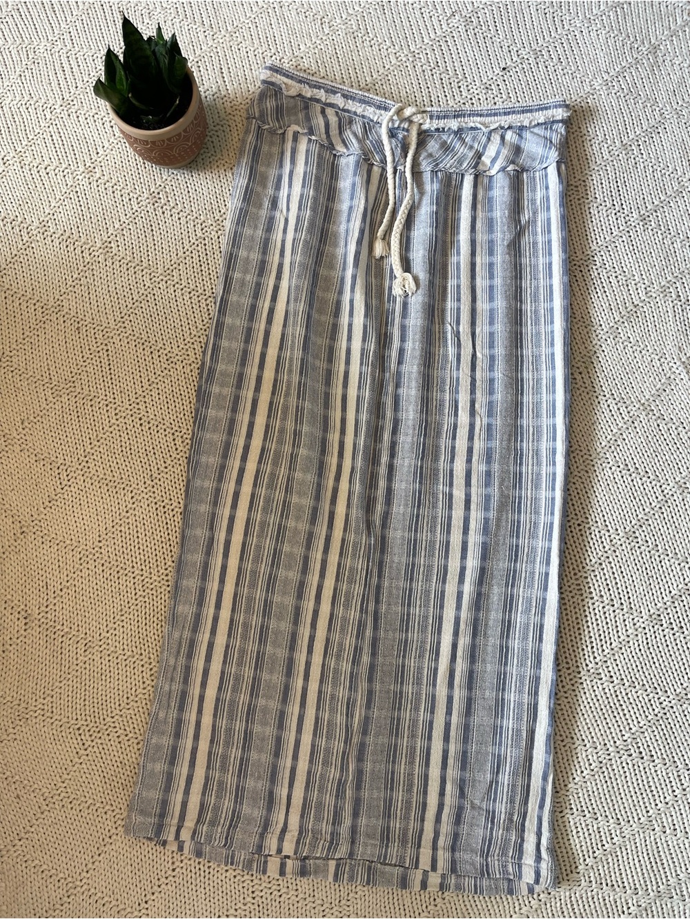 Free People Intimately Blue White Striped Linen Blend Maxi Skirt XS - Picture 1 of 4
